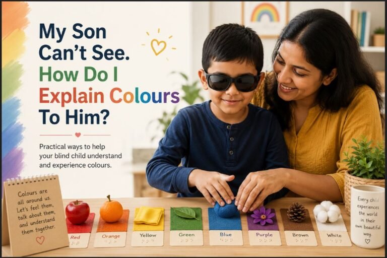 my son can't see. how do i explain colours to him?